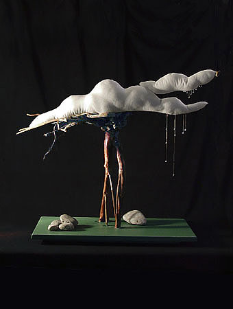 Cloud Carrier - wood, fabric, glass beads